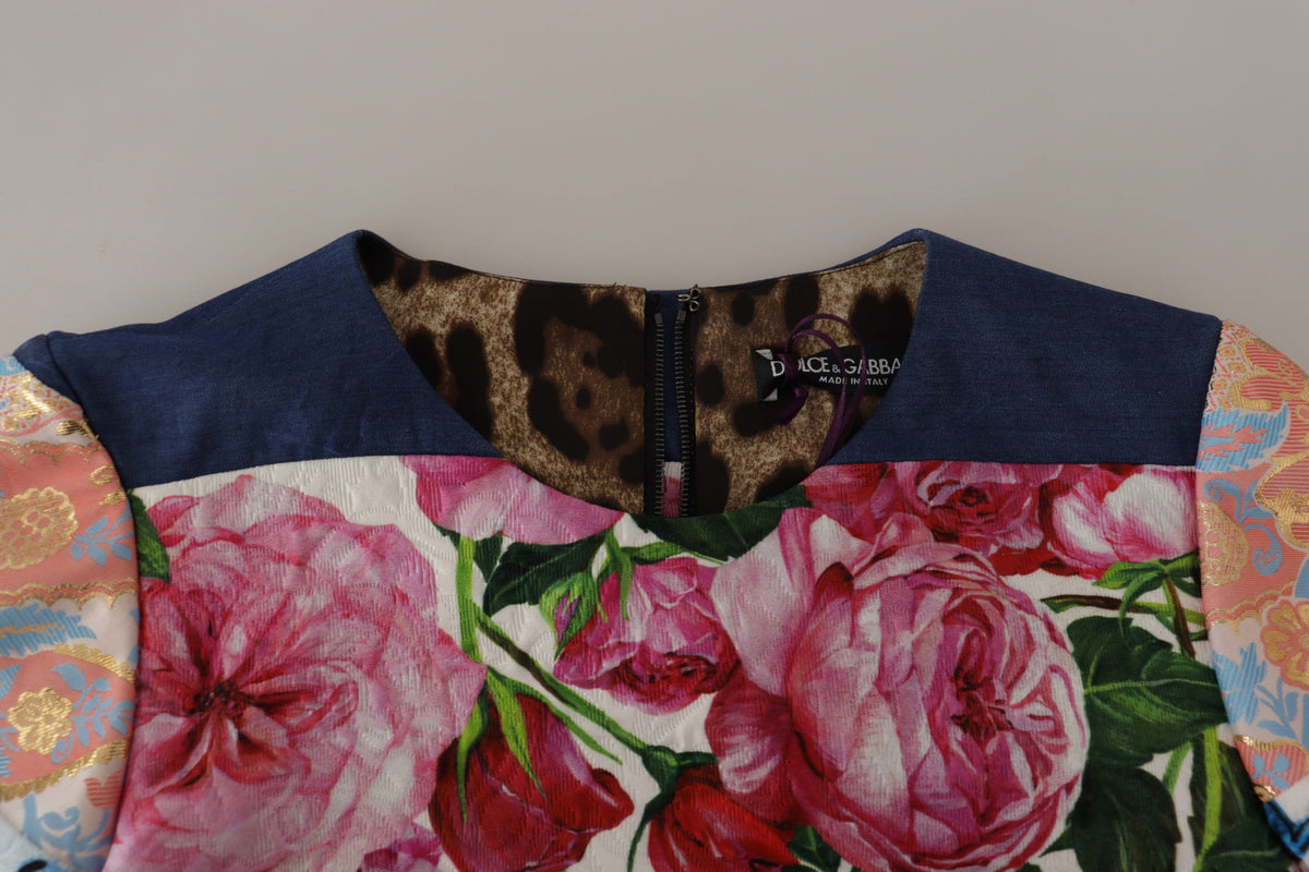 Dolce & Gabbana Multicolor Pachwork Floral Mantel Jaquard Minikleid