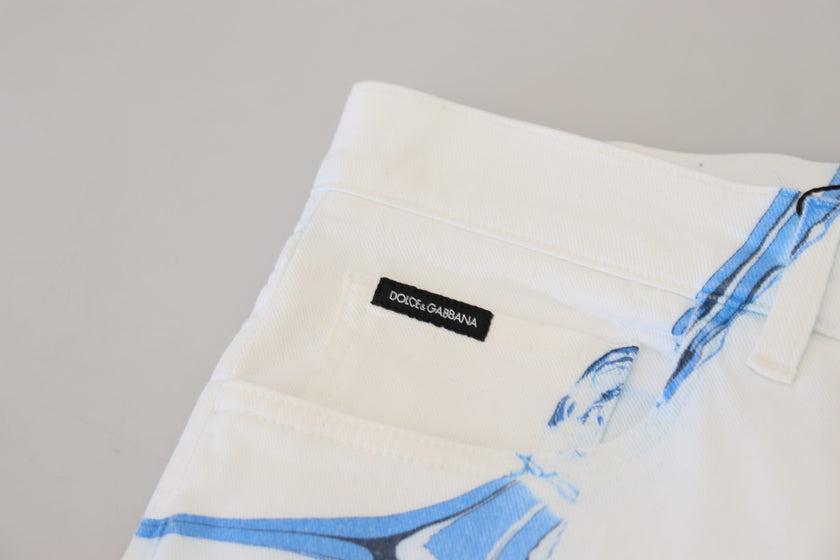 Dolce & Gabbana Weiß Blau Denim Baumwolle Jeans Stretch Skinny Fit Hose