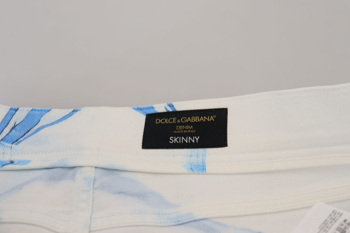 Dolce & Gabbana White Blue Denim Cotton Jeans Stretch Skinny Fit Pants