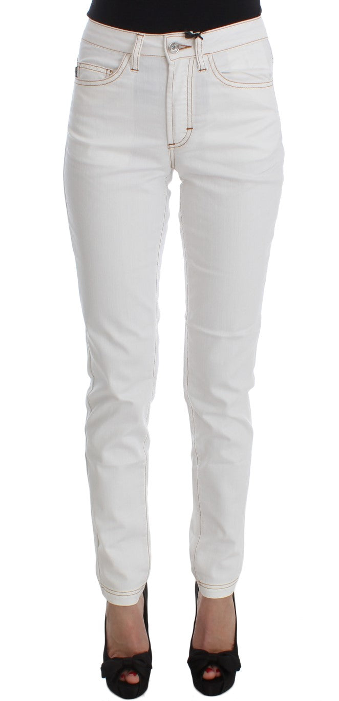 Cavalli White Slim Fit Cotton Blend Jeans