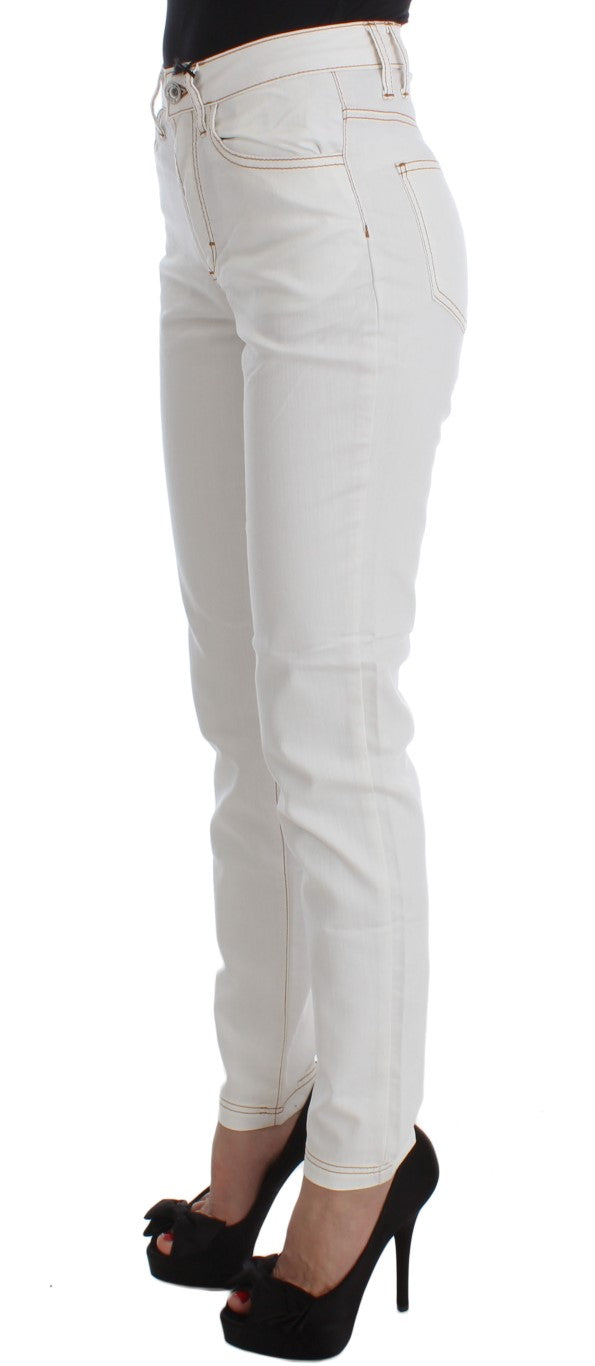Cavalli White Slim Fit Cotton Blend Jeans