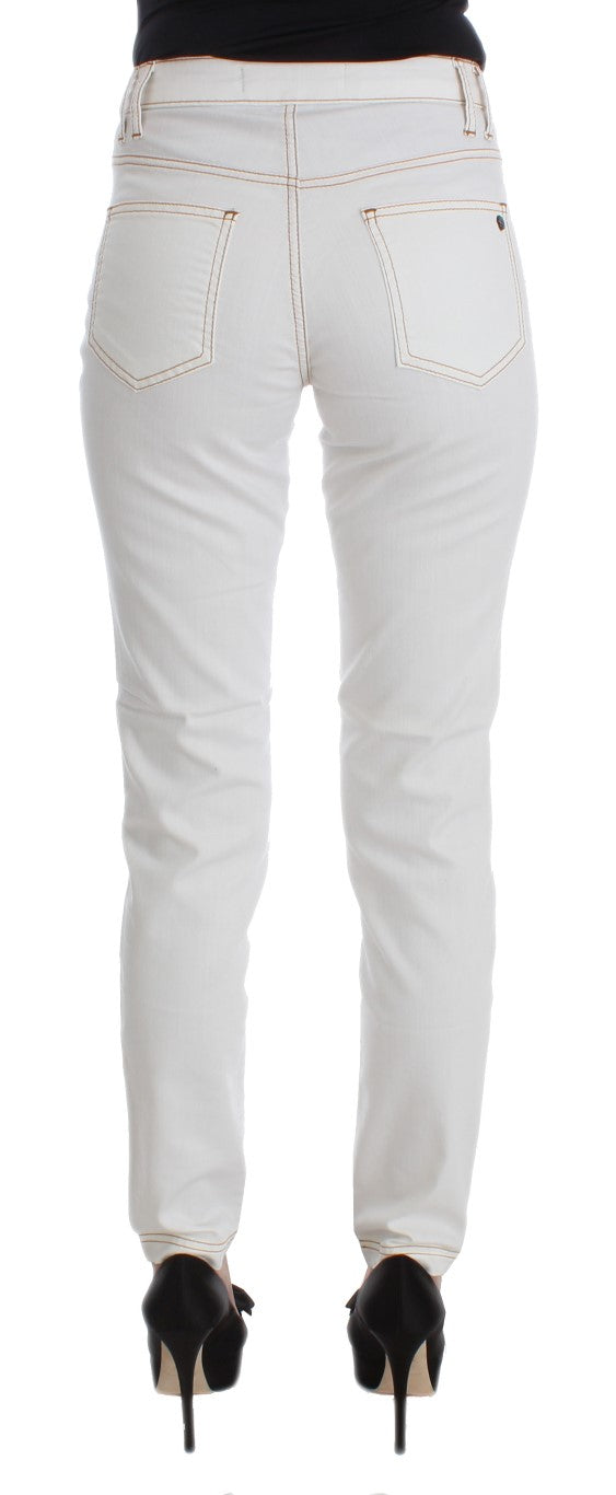 Cavalli White Slim Fit Cotton Blend Jeans