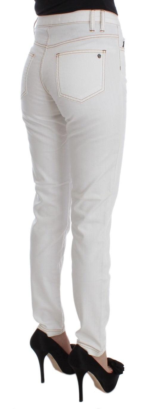 Cavalli White Slim Fit Cotton Blend Jeans