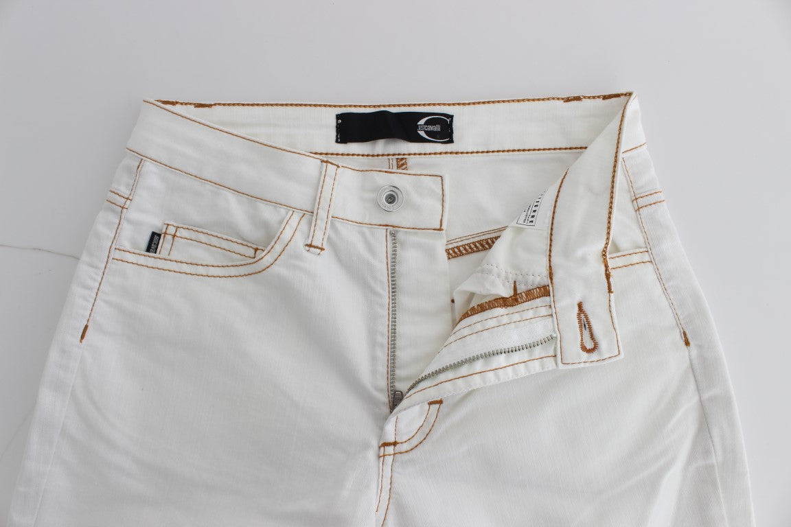 Cavalli White Slim Fit Cotton Blend Jeans
