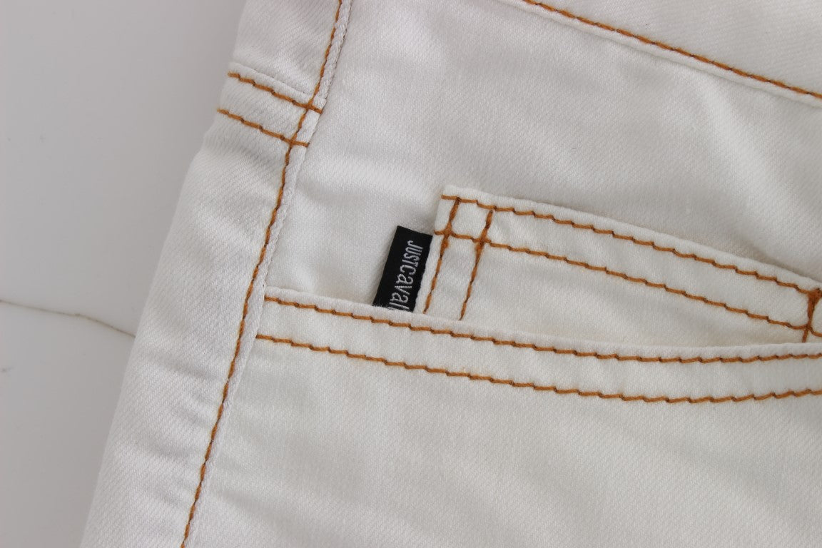 Cavalli White Slim Fit Cotton Blend Jeans