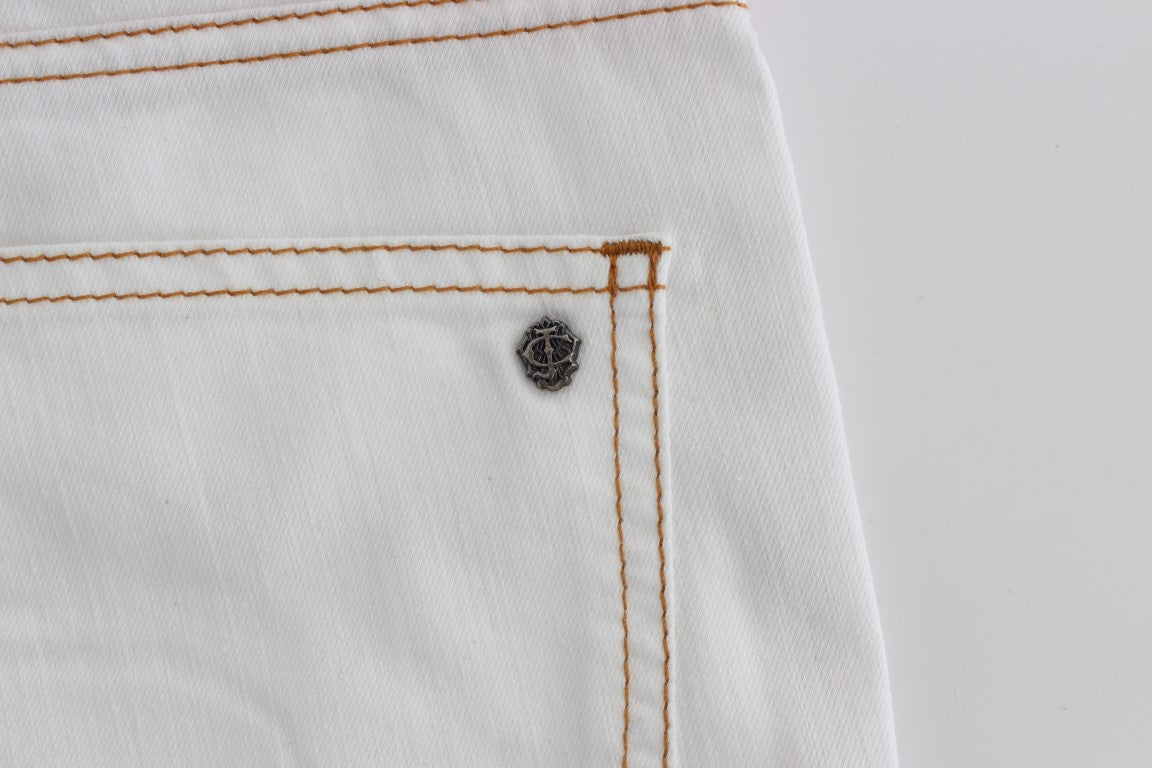 Cavalli White Slim Fit Cotton Blend Jeans