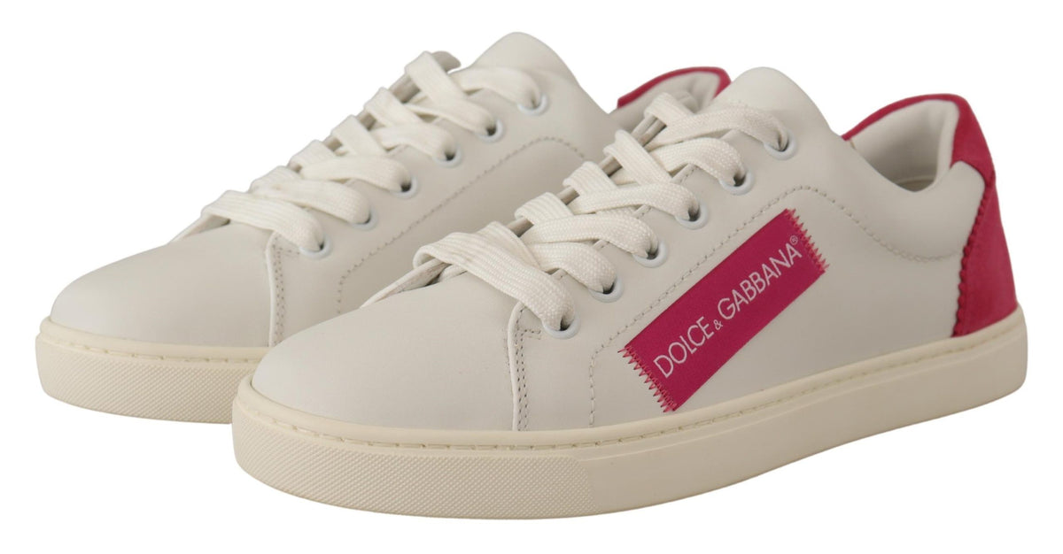 Dolce & Gabbana White Pink Leather Low Top Sneakers Women's Shoes