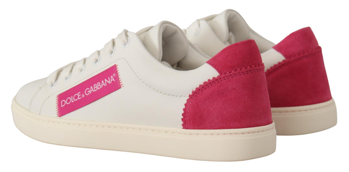 Dolce & Gabbana White Pink Leather Low Top Sneakers Women's Shoes
