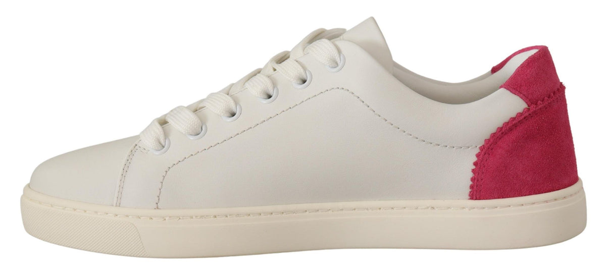 Dolce & Gabbana White Pink Leather Low Top Sneakers Women's Shoes
