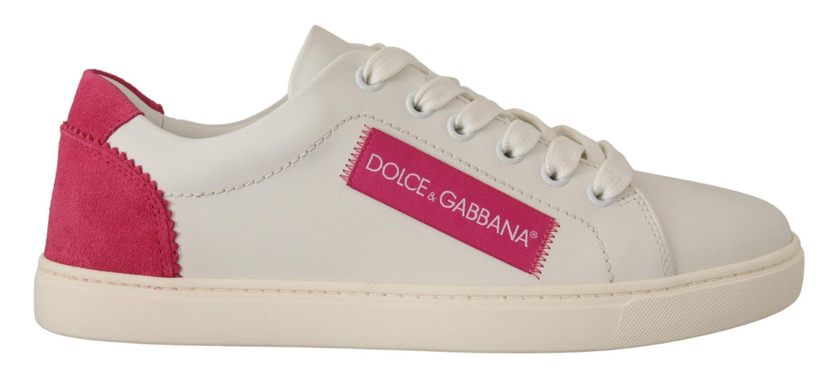 Dolce & Gabbana White Pink Leather Low Top Sneakers Women's Shoes