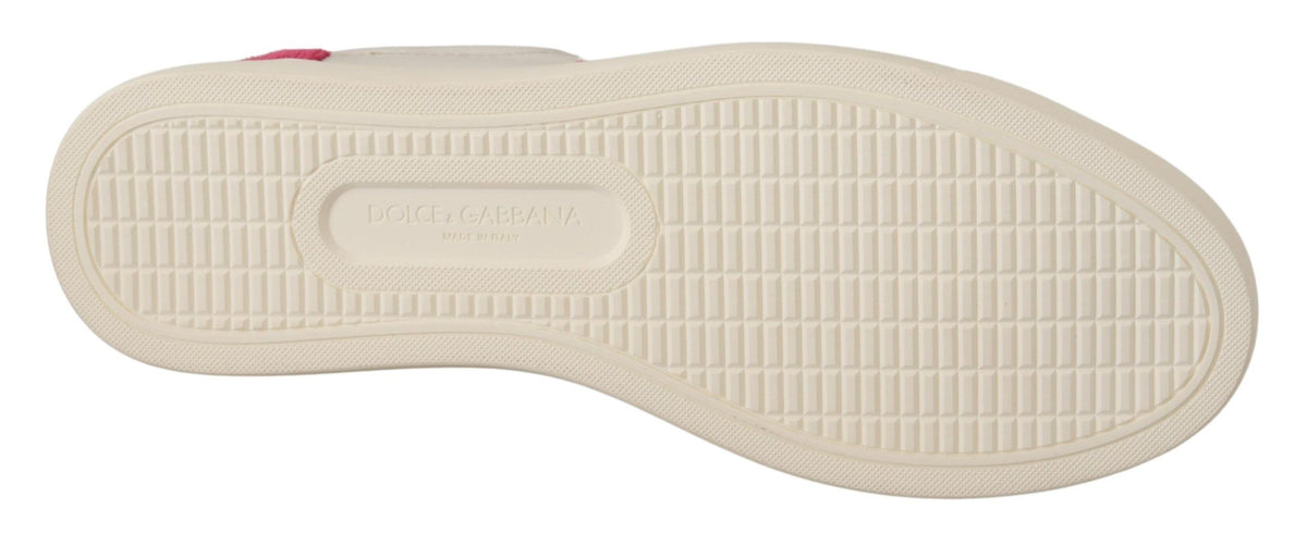 Dolce & Gabbana White Pink Leather Low Top Sneakers Women's Shoes