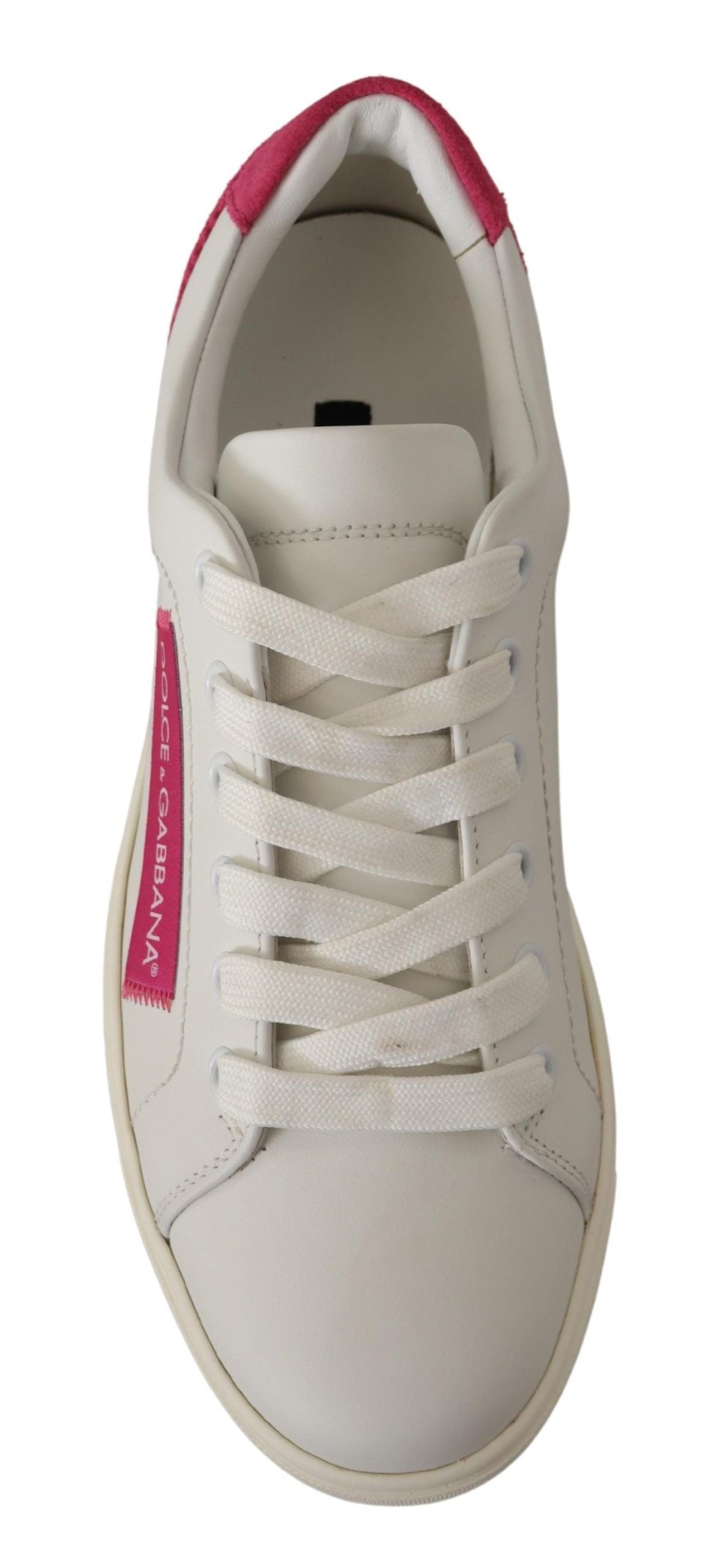 Dolce & Gabbana White Pink Leather Low Top Sneakers Women's Shoes