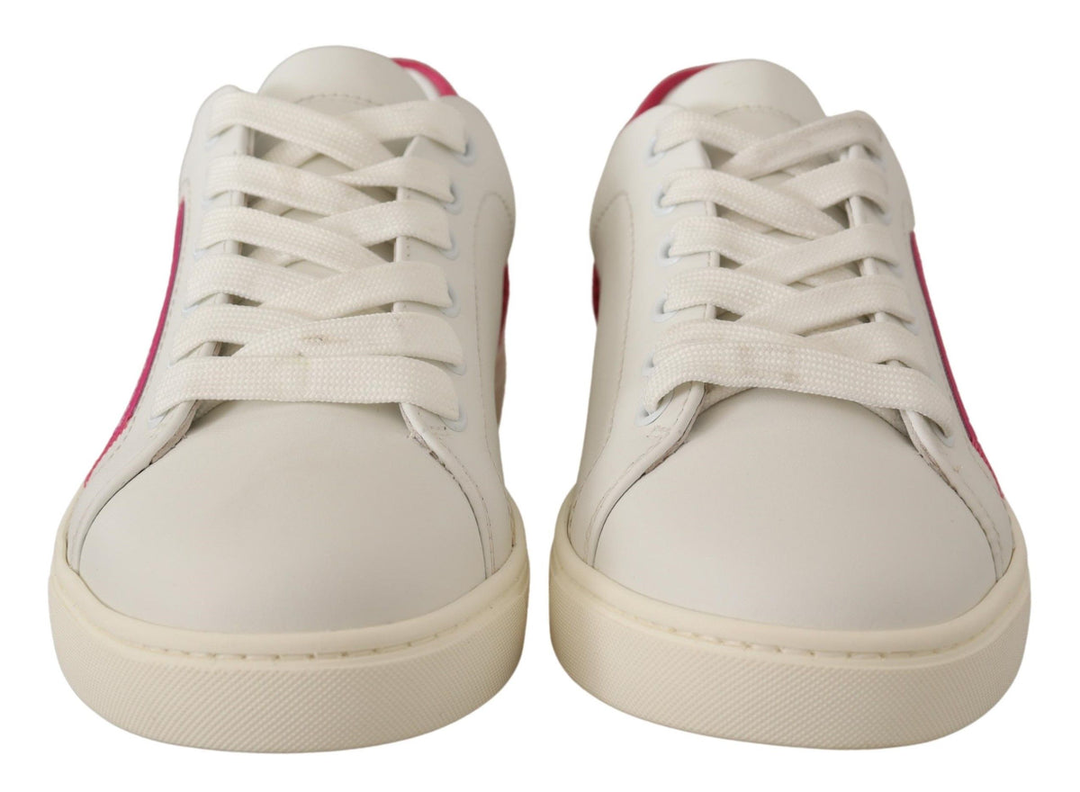 Dolce & Gabbana White Pink Leather Low Top Sneakers Women's Shoes
