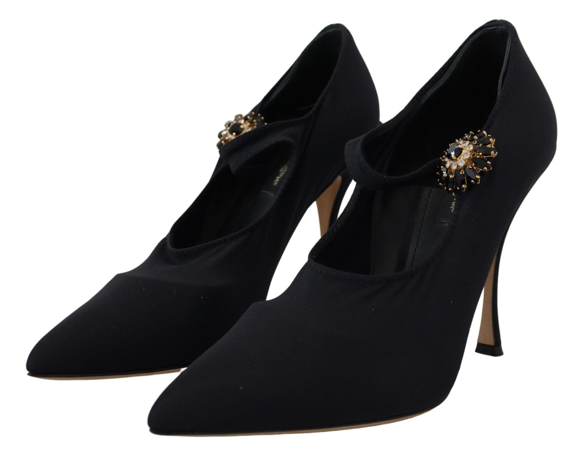 Dolce & Gabbana Black Sock Stretch Crystal Pumps Shoes