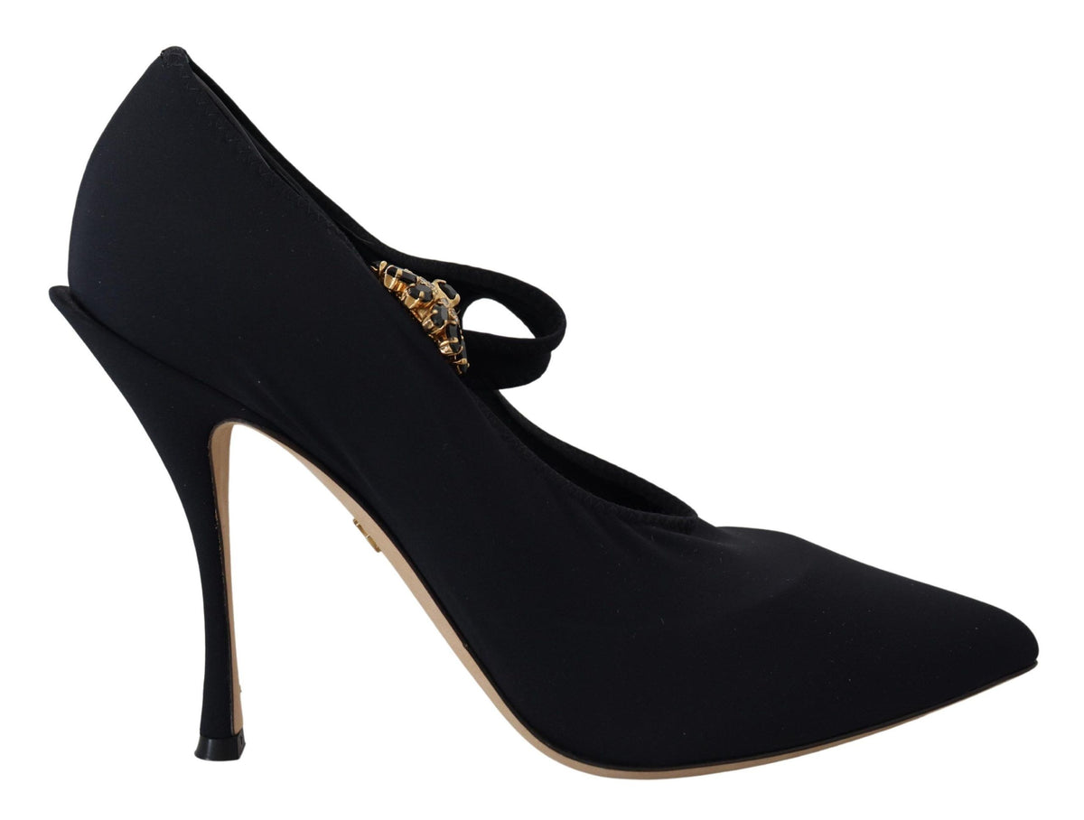 Dolce & Gabbana Black Sock Stretch Crystal Pumps Shoes