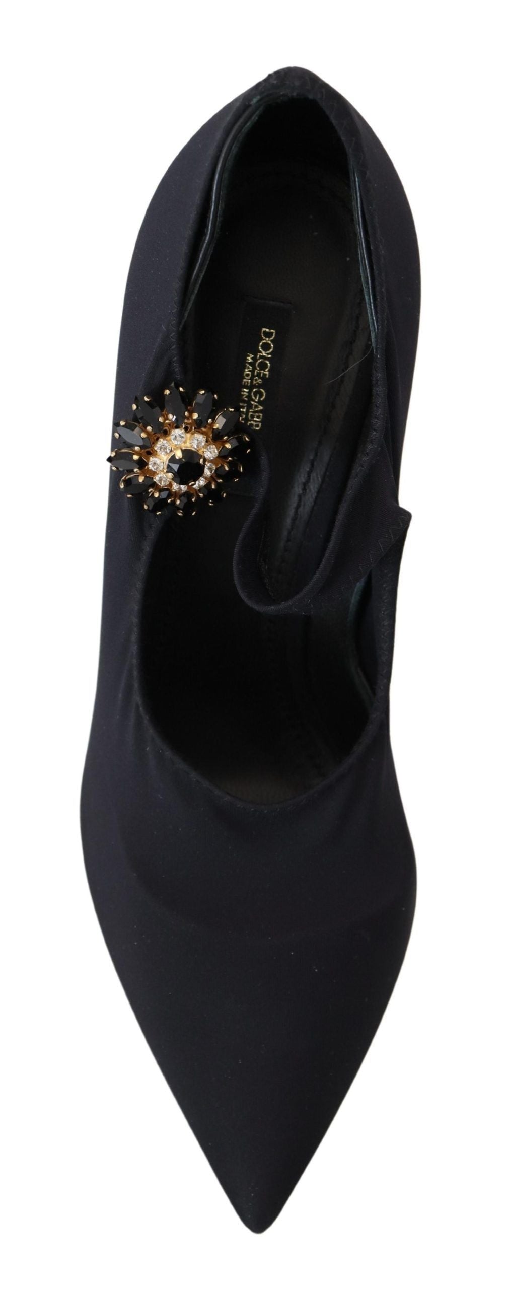 Dolce & Gabbana Black Sock Stretch Crystal Pumps Shoes