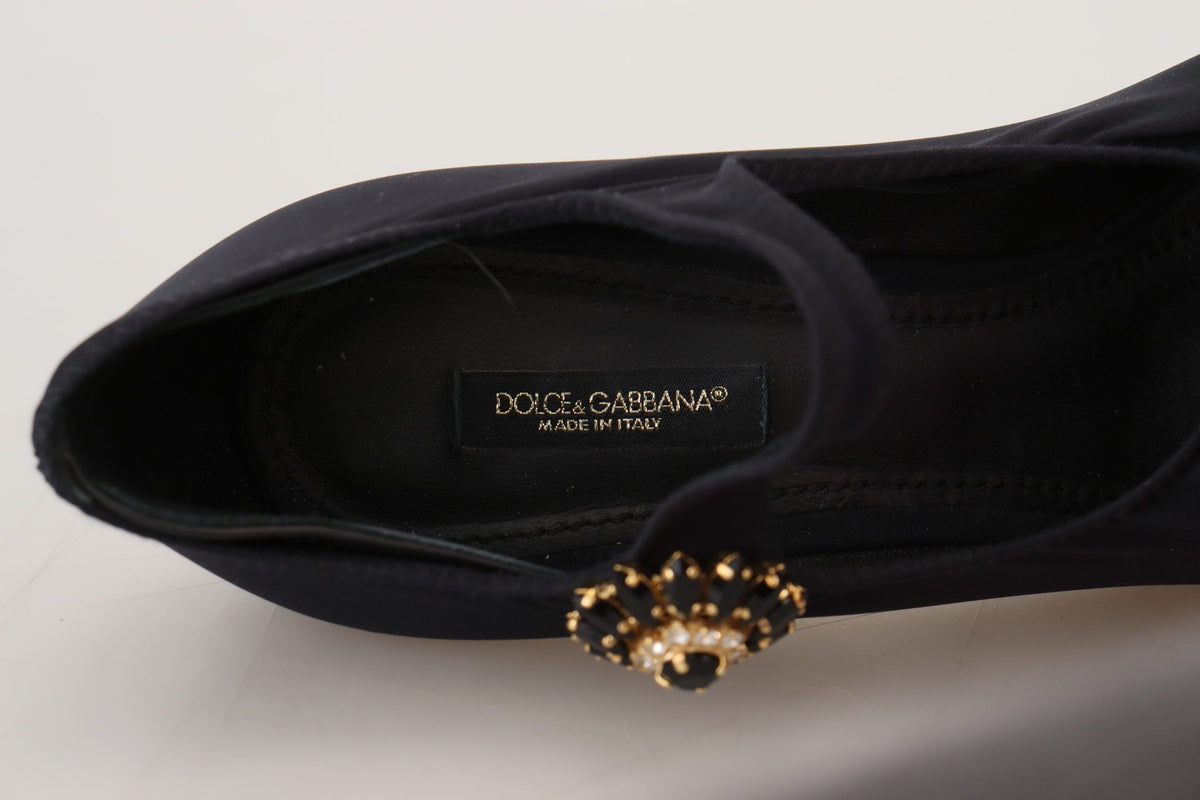 Dolce & Gabbana Black Sock Stretch Crystal Pumps Shoes