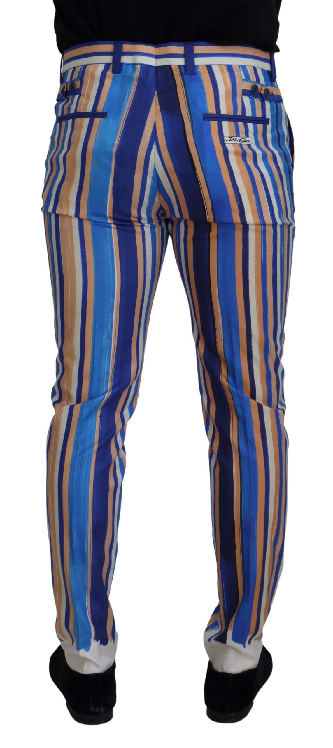 Dolce & Gabbana Blau gestreifte Seiden-Baumwoll-Schlank-Hose Hose