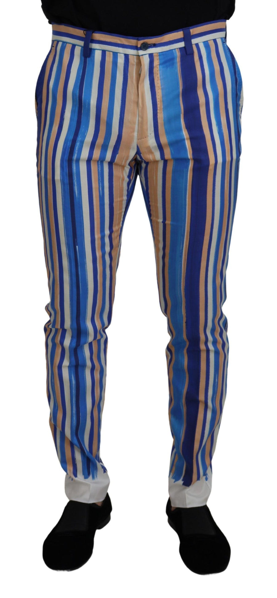 Dolce & Gabbana Blau gestreifte Seiden-Baumwoll-Schlank-Hose Hose