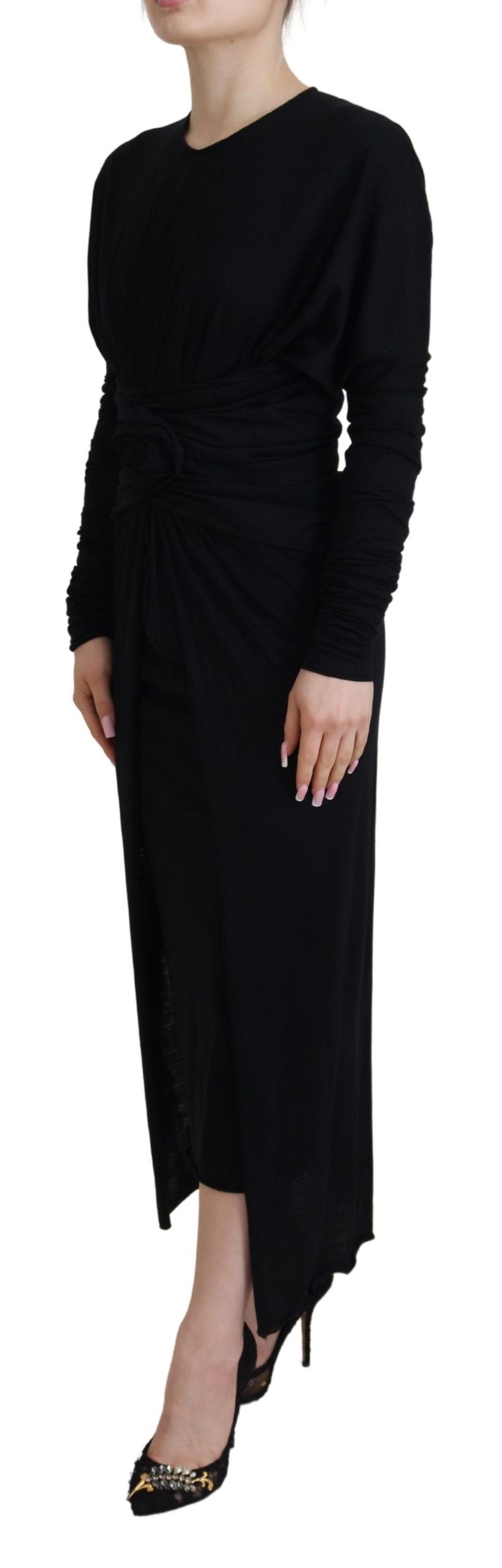 Dolce & Gabbana Black Sheath Midi Dress Wool Wrap Dress