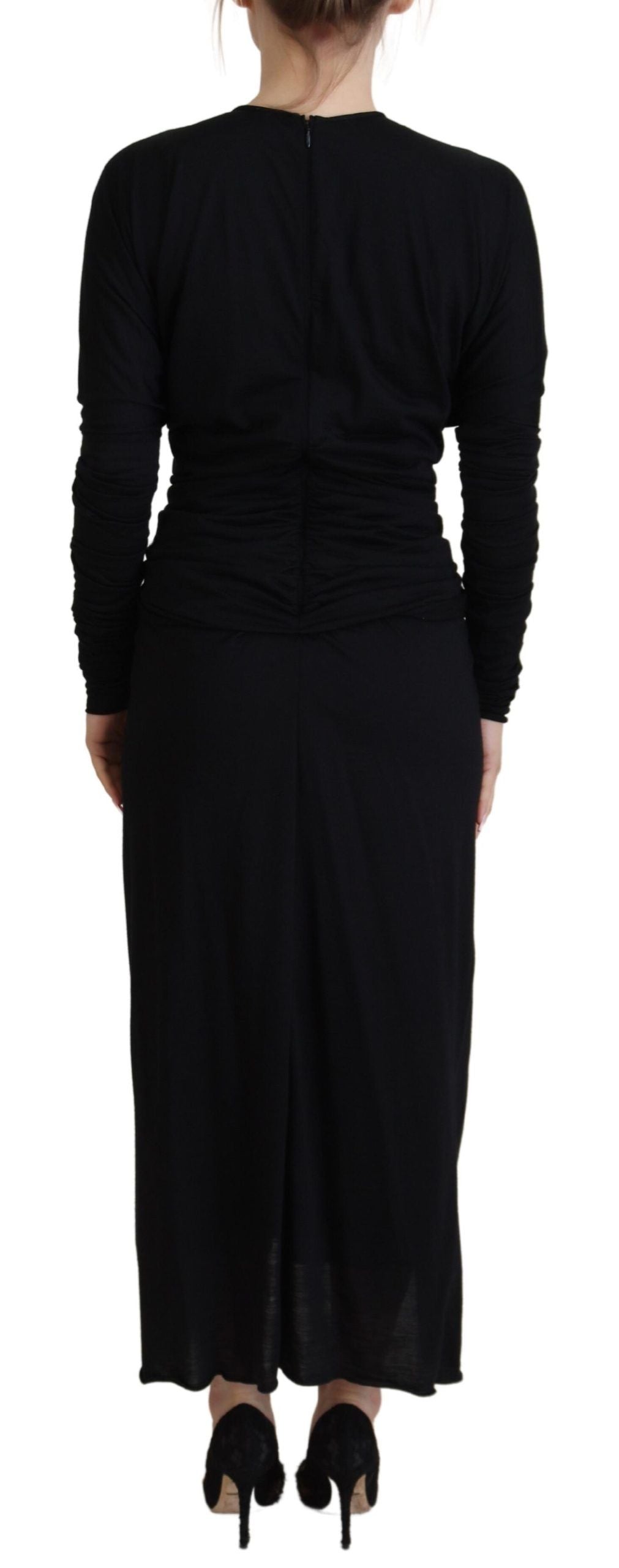 Dolce & Gabbana Black Sheath Midi Dress Wool Wrap Dress