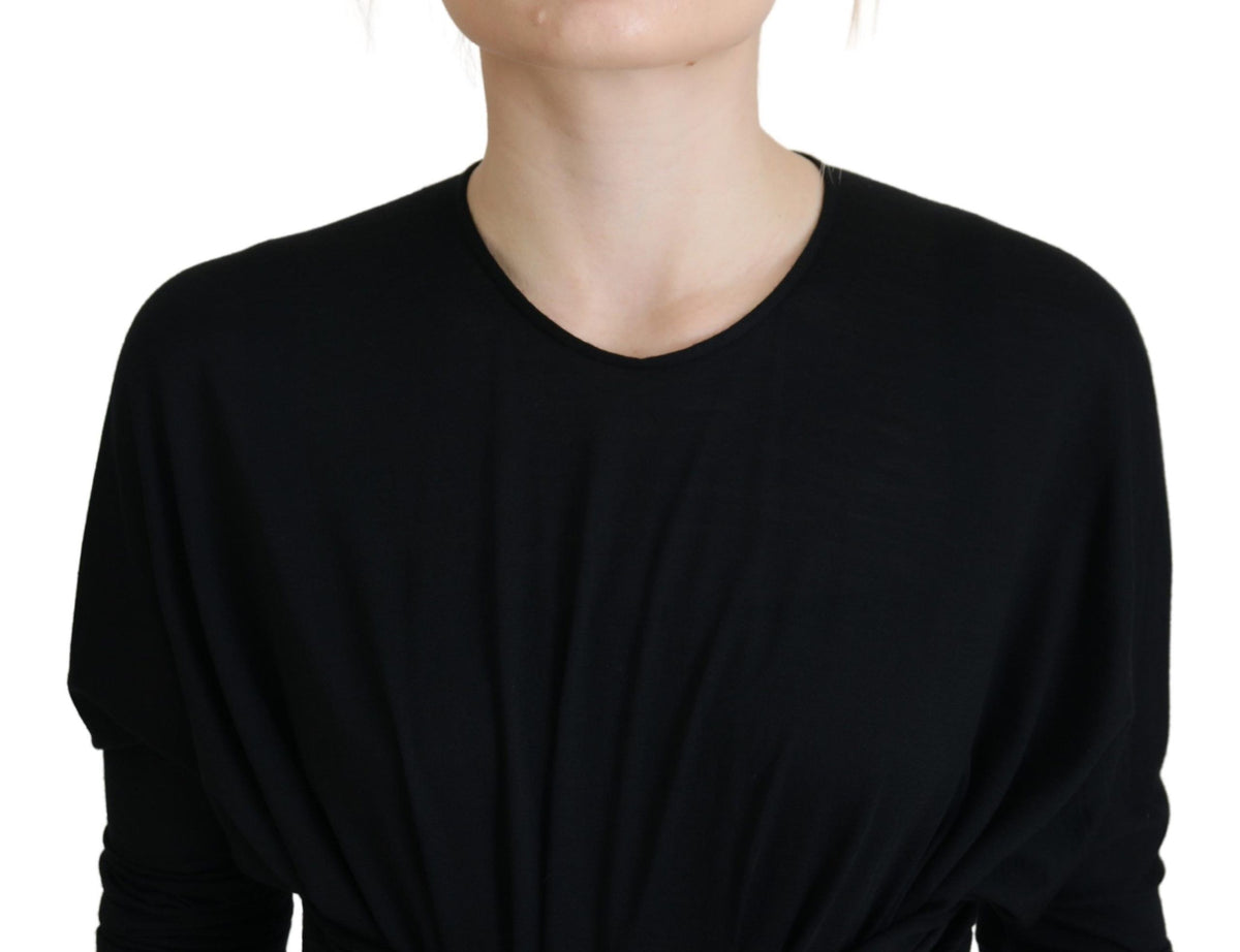 Dolce & Gabbana Black Sheath Midi Dress Wool Wrap Dress
