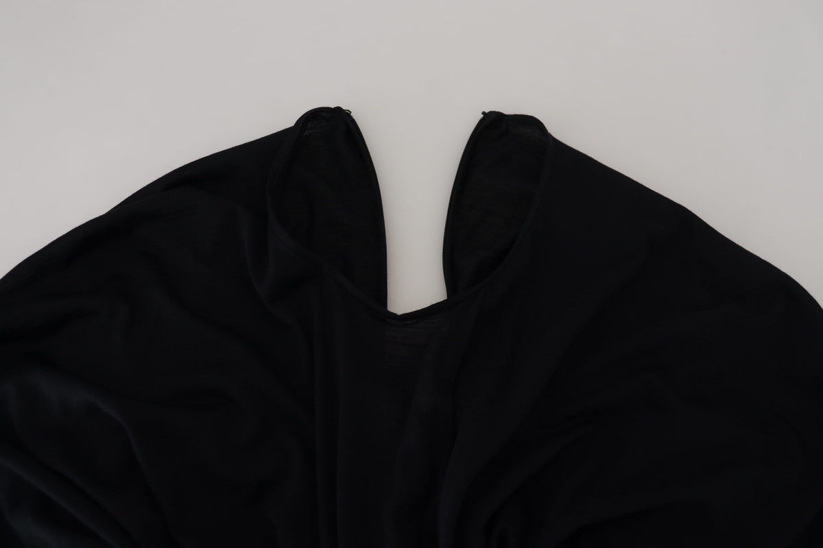 Dolce & Gabbana Black Sheath Midi Dress Wool Wrap Dress