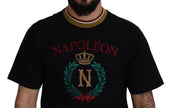 Dolce & Gabbana Schwarzes T-Shirt mit besticktem Rundhalsausschnitt aus Baumwolle