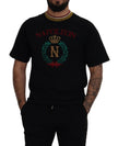 Dolce & Gabbana Schwarzes T-Shirt mit besticktem Rundhalsausschnitt aus Baumwolle