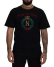 Dolce & Gabbana Schwarzes T-Shirt mit besticktem Rundhalsausschnitt aus Baumwolle