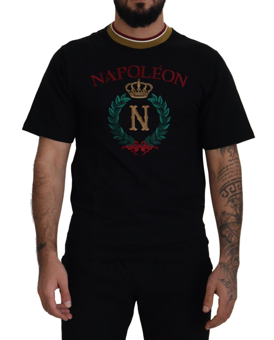 Dolce & Gabbana Black Embroidered Crewneck Cotton T-shirt