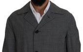 Dolce & Gabbana Grauer Wollmantel kariert langer Trenchcoat Jacke Trenchcoat Jacke