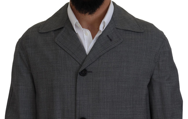 Dolce & Gabbana Grauer Wollmantel kariert langer Trenchcoat Jacke Trenchcoat Jacke
