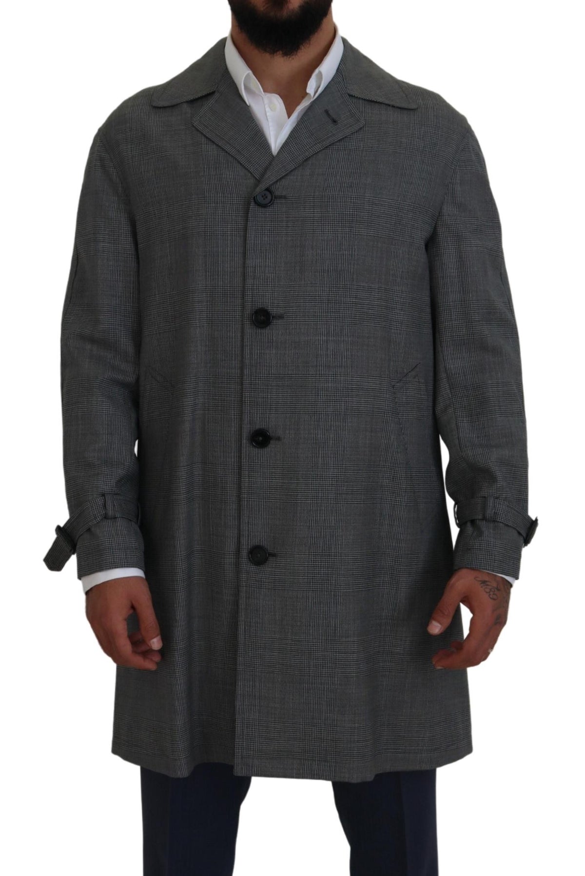 Dolce & Gabbana Grey Plaid Wool Coat Long Trench Coat Jacket Trench Coat Jacket