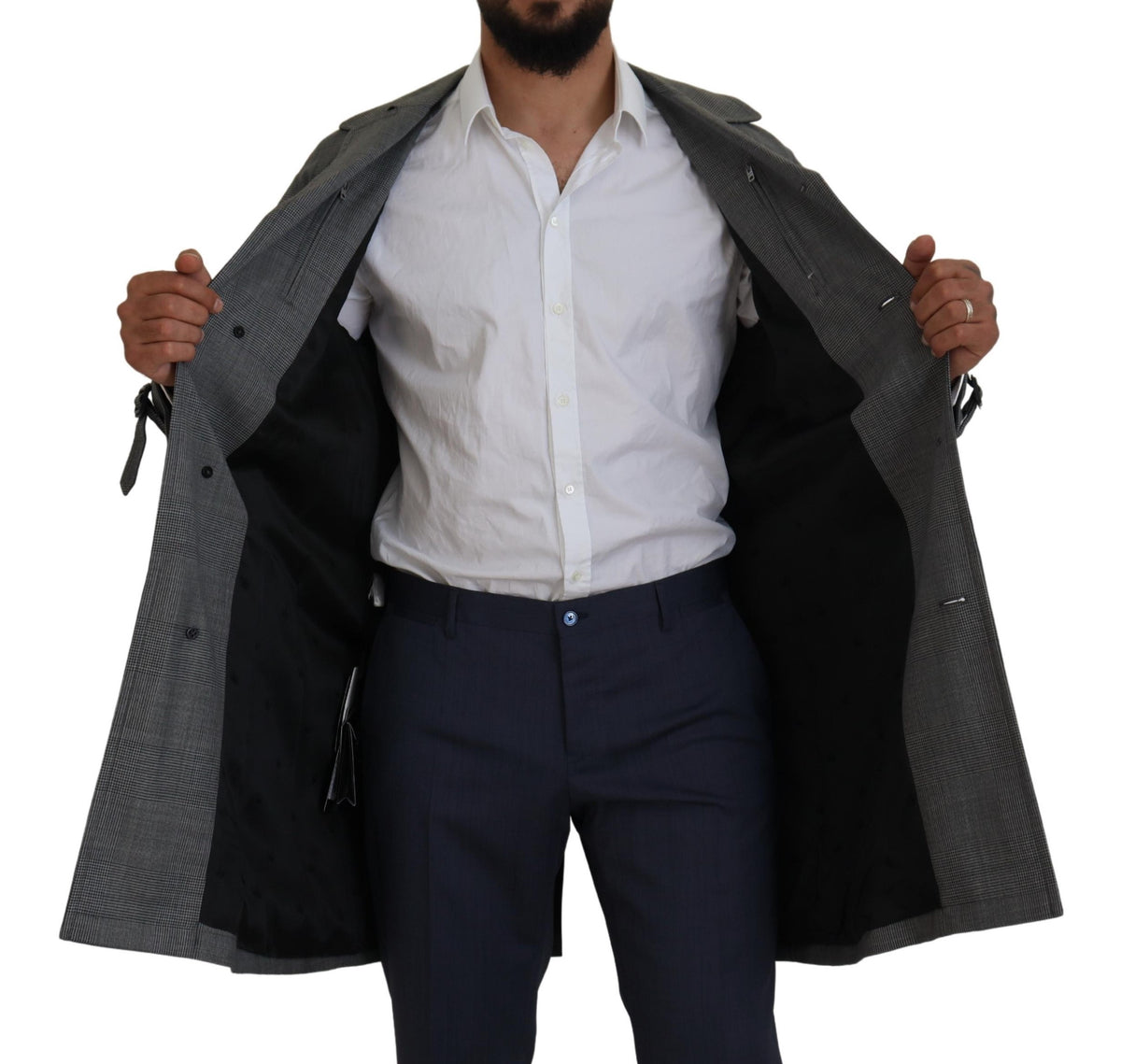 Dolce & Gabbana Grey Plaid Wool Coat Long Trench Coat Jacket Trench Coat Jacket