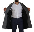 Dolce & Gabbana Grauer Wollmantel kariert langer Trenchcoat Jacke Trenchcoat Jacke
