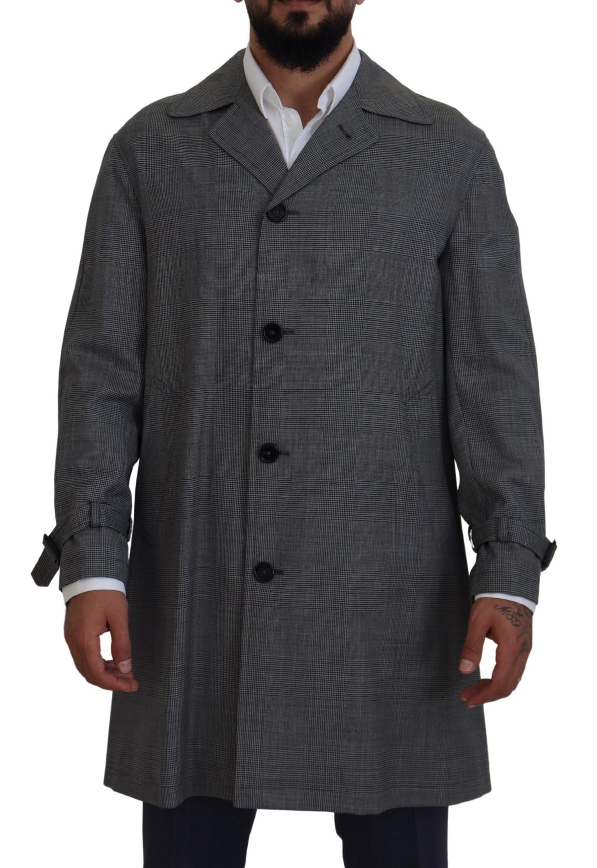 Dolce & Gabbana Grey Plaid Wool Coat Long Trench Coat Jacket Trench Coat Jacket