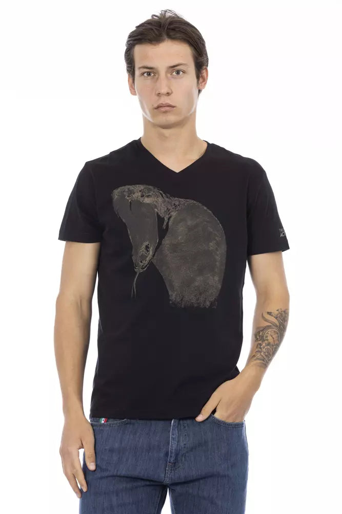 Trussardi Action Schwarzes Herren-T-Shirt mit V-Ausschnitt aus Baumwolle