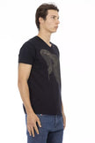 Trussardi Action Schwarzes Herren-T-Shirt mit V-Ausschnitt aus Baumwolle