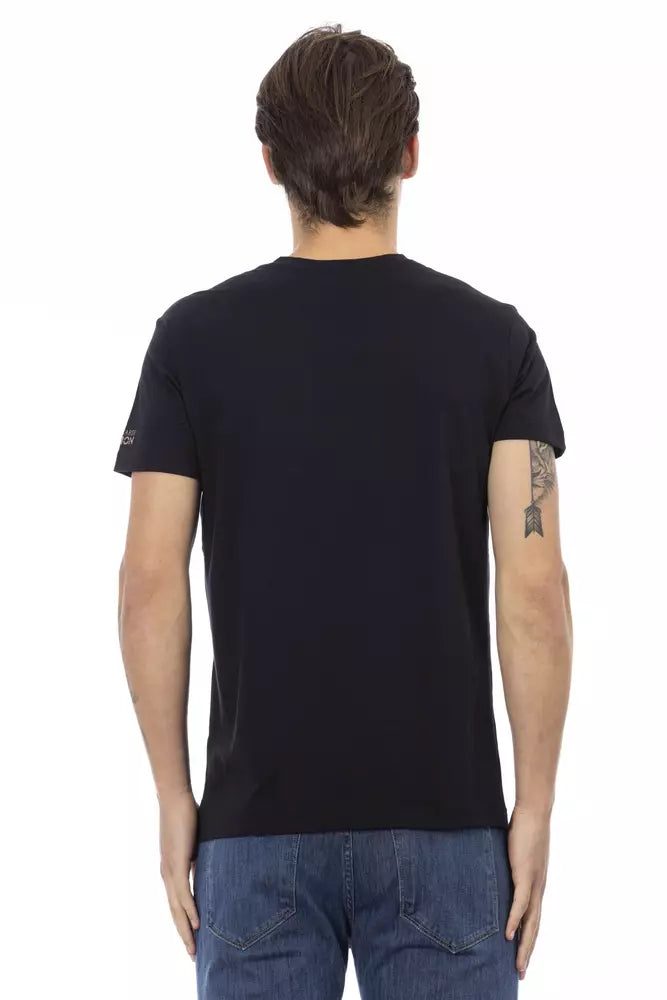 Trussardi Action Schwarzes Herren-T-Shirt mit V-Ausschnitt aus Baumwolle