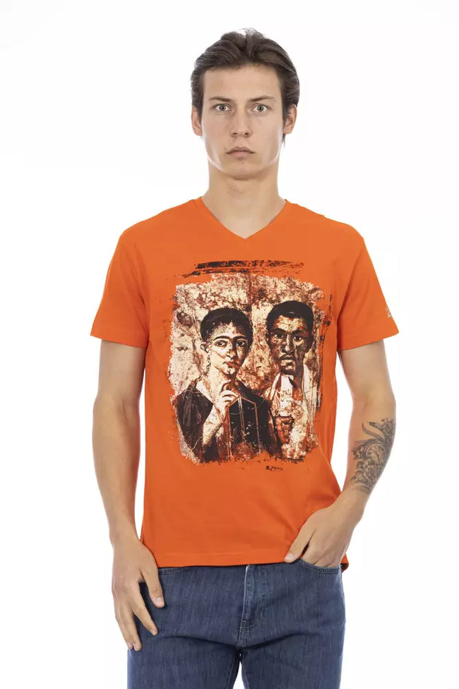 Trussardi Action Orangees Baumwoll-T-Shirt mit V-Ausschnitt für Herren