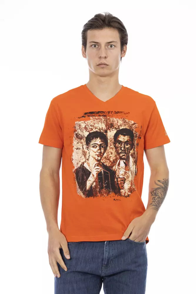 Trussardi Action Orangees Baumwoll-T-Shirt mit V-Ausschnitt für Herren