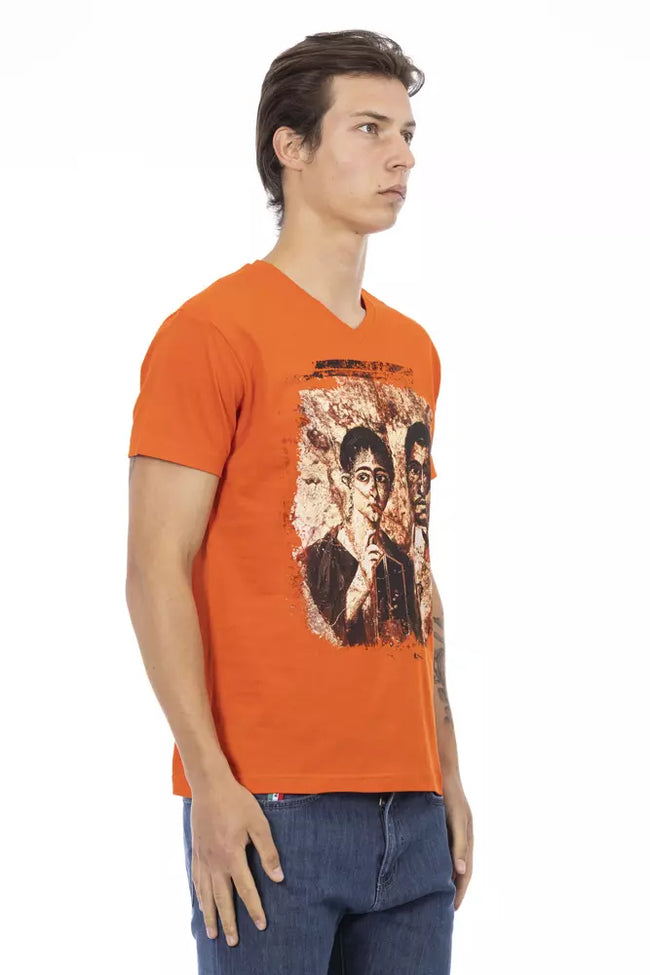 Trussardi Action Orangees Baumwoll-T-Shirt mit V-Ausschnitt für Herren