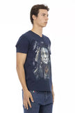 Trussardi Action Blaues Herren-V-Neck-T-Shirt aus Baumwolle
