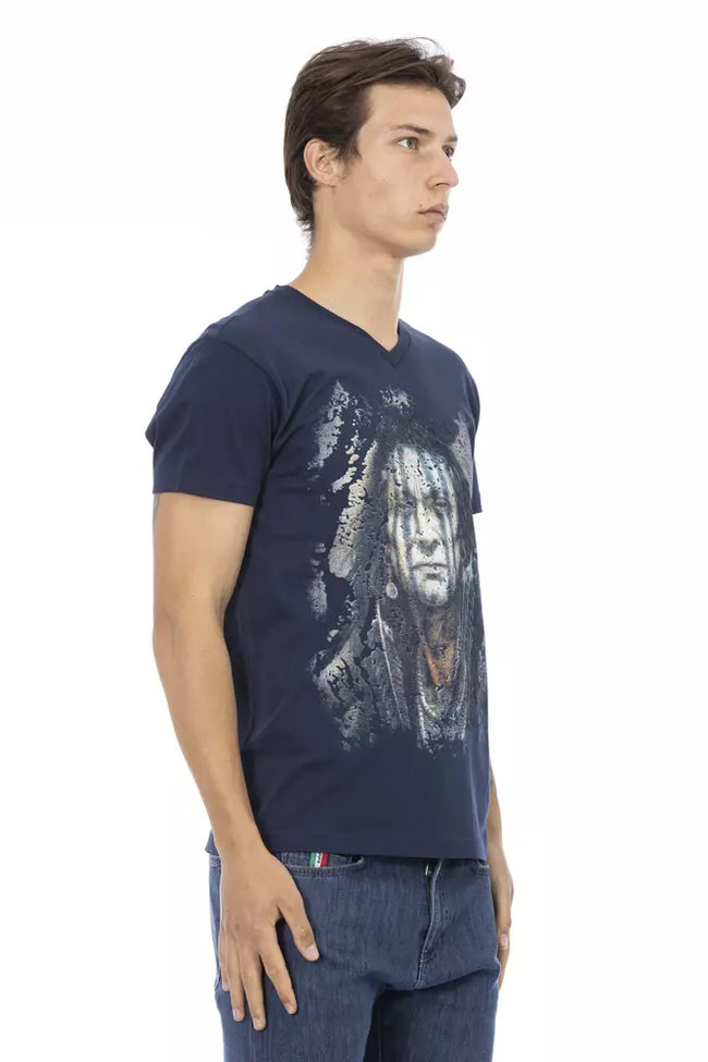 Trussardi Action Blaues Herren-V-Neck-T-Shirt aus Baumwolle