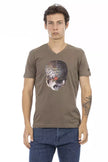 Trussardi Action Braunes Baumwoll-T-Shirt mit V-Ausschnitt für Herren