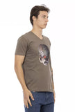 Trussardi Action Braunes Baumwoll-T-Shirt mit V-Ausschnitt für Herren