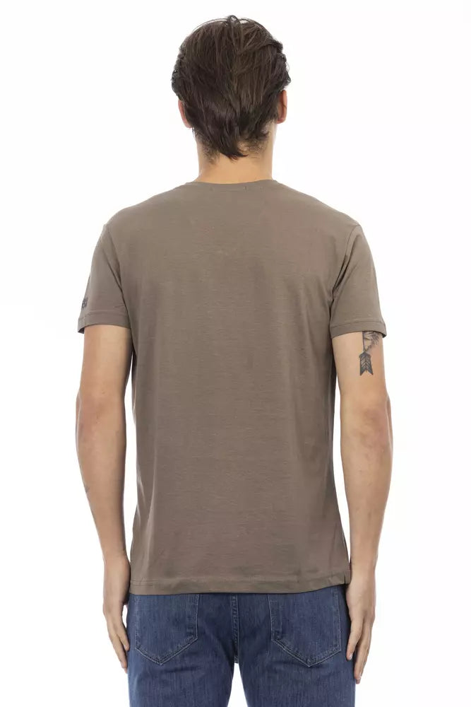 Trussardi Action Braunes Baumwoll-T-Shirt mit V-Ausschnitt für Herren