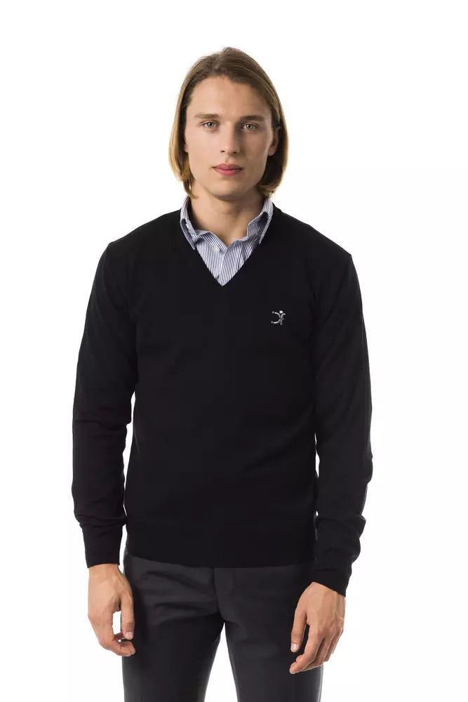 Uominitaliani Schwarzer Herren-Pullover aus Merinowolle