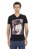 Trussardi Action Schwarzes Herren-T-Shirt mit V-Ausschnitt aus Baumwolle